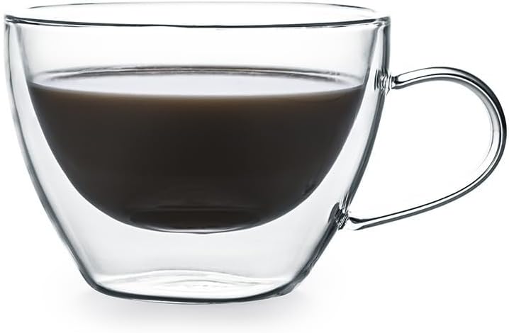 ZYLE Double Wall Borosilicate Glass Thermo Cups, 2-Piece Set, 11.5 oz (340 ml), Condensation-Free, Floating Optical Illusion Design, for Latte, Cappuccino, Flat White, and Iced Tea