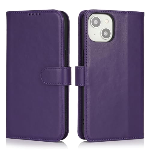 Image of for iPhone 14 Case Wallet with Card Holder,for iPhone 13 Wallet Case for Women Men,PU Leather Shockproof Magnetic Buckle Stand Flip Phone Case-Purple