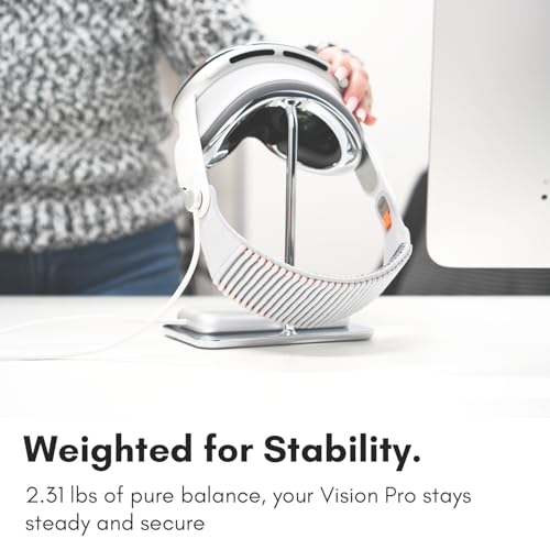 Macally Apple Vision Pro Stand with Battery Holder - Premium Full Zinc Alloy, 2.31lb Heavy Base for Stability, Minimalist Display Cradle with Lens Protection - Apple Vision Pro Accessories