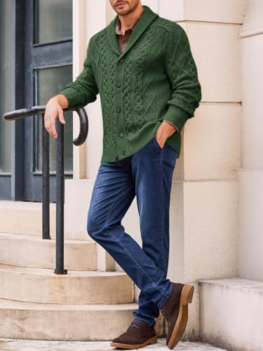 Runcati Mens Shawl Collar Cardigan Sweater Cable Knitted Button Down Sweaters Chunky Fall Winter Outwear4