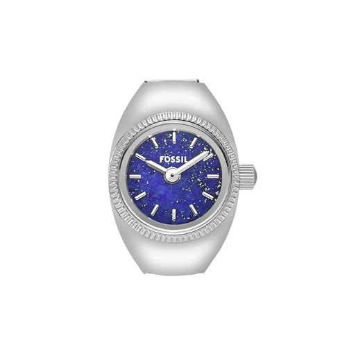 Image of Fossil Women Blue Dial Analog Watch Ring Silver Quartz Stainless Steel Watch ES5347