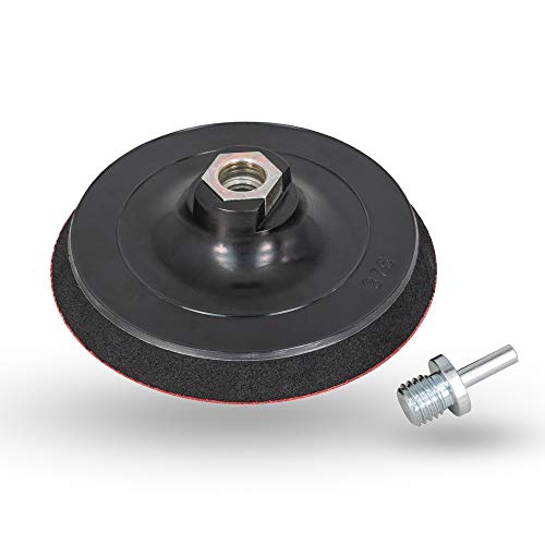 Plateau de ponçage M14-125 mm - auto-agrippant - Pour meuleuse d'angle et polisseuse - Avec mandrin/rails de perçage - Adaptateur M14 - Tige de 6 mm -...
