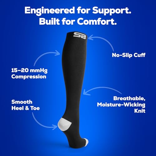 Image of SB SOX 3-Pair Compression Socks (15-20mmHg) for Men & Women - Comfortable Socks, Easy to Put On - Best Socks for Daily /Any Use, Running, Nurse, Travel