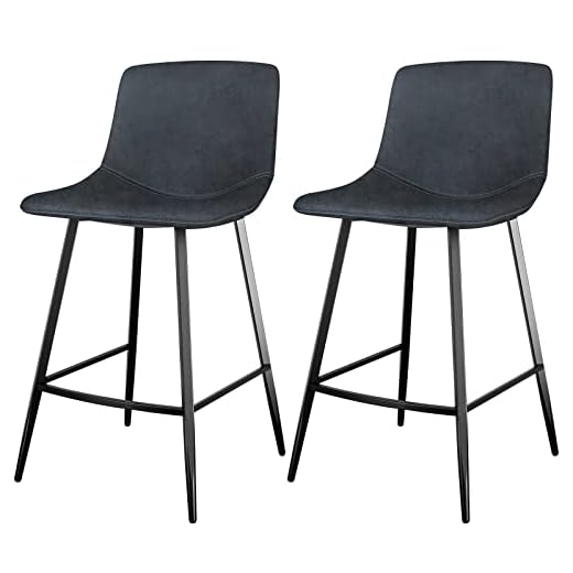 5Rcom 24 Inch Counter Stools Set of 2, Counter Height Chairs with Back and Footrest for Kitchen Island, Leathaire Urban Armless barstools for Home Bar Restaurant, Maximum Weight 400 lbs, Navy Blue