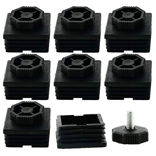Sourcingmap Adjustable Leveling Feet 50 x 50mm Square Insert Kit Furniture Glide 8 Sets, 50x50xM8+39