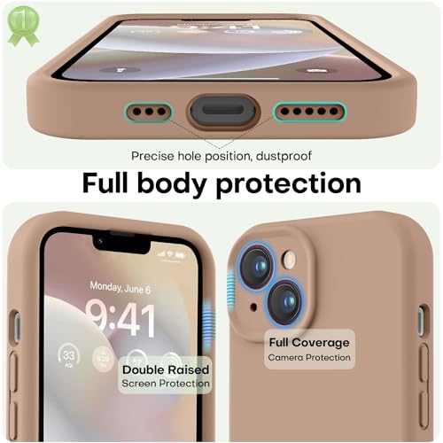 Image of LOVE 3000 Designed for iPhone 14 Case, Premium Silicone with [Soft Anti-Scratch Microfiber Lining] Shockproof Protective Phone Case for Men Women Girls 6.1 inch, Light Brown