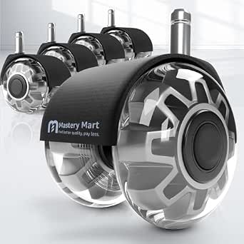 Mastery Mart Office Chair Caster Wheels for Hardwood Floors, Heavy Duty and Quiet Smooth Rollerblade Wheels, Universal Size (11x22mm)