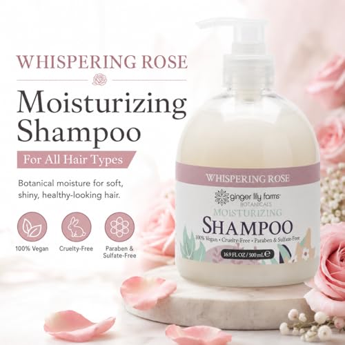 Image of Ginger Lily Farms Botanicals Shampoo, 16.9oz /6pk, Whispering Rose | 100% Vegan & Cruelty-Free | Moisturizing Shampoo for All Hair Types
