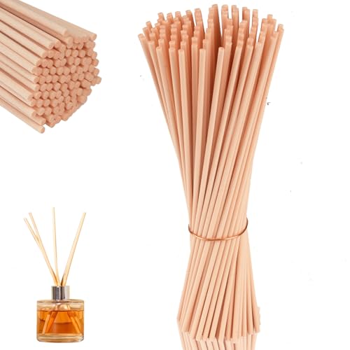 100 Stück Rattanstäbchen für Raumduft, 20cm x 3mm Duftstäbchen Nachfüller, Aroma Diffuser Stäbchen für Ätherische Öle im Home Office Hotel Spa Aropatherapie (Holzfarbe)