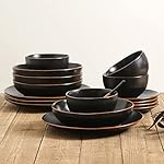Stone Lain Brasa Stoneware 16 Piece Modern Dinnerware Set, Plates and Bowls, Service for 4, Black, Microwave & Dishwasher Safe - Image 3
