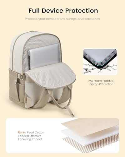Image of LOVEVOOK Laptop Backpack for Women with Giant Tumbler Holder Pocket, 15.6 inch Laptop Computer Bag Travel Backpack Purse, Waterproof Work Nurse Teacher Bag College School Bookbag, Khaki & Beige