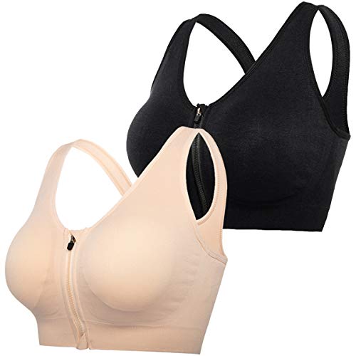 DODOING Brasier deportivo con cremallera frontal, brasier postoperatorio, brasier de yoga, entrenamiento, fitness, ropa deportiva, espalda cruzada, brasier acolchado sin costuras para mujer (2 o 5