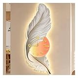 Plumas Grandes Decoradas En Paredes Colgantes, Arte Mural Con Luces LED Y Relojes, Decoración Elegante De La Sala De Esculturas De Paredes De Plumas Para La Entrada De La Oficina(D,43x120cm)