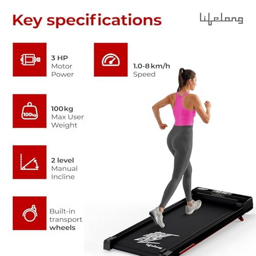 Image of Lifelong Walking Pad Treadmill | 3 HP Brushless Motor | 2-Level Manual Incline | LED Display | Foldable Design | Remote Control | 110 Kg Capacity | 8 Km /h Speed | Home Fitness Walking Machine LLTM181