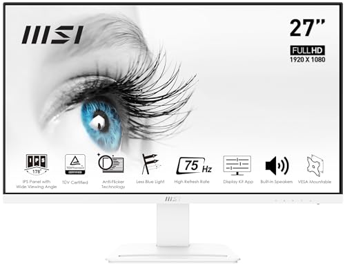 MSI PRO MP273W Business & Productivity Monitor 27 Inch FullHD (1920 x 1080) Pixels 75Hz Refresh Rate, IPS Panel with Eye-Friendly Technology, VESA-Mount Supported (White)