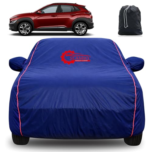 Image of 100% Waterproof Car Cover for Hyundai's KONA | All-Weather, Dustproof & UV Protection | Heavy-Duty 3-Layer Fabric | Custom Fit with Mirror & Antenna Pocket | Navy Blue