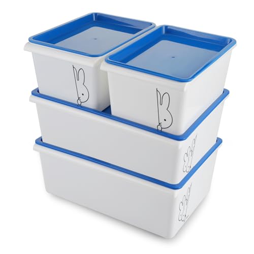 Image of Nayasa Lego Print Stack N Store Big 2, Small 2 | Plastic Storage Boxes With Lid | Side Handle | Stackable Boxes | Can Be Used For Multipurpose Storage | Strong And Durable Quality | Blue