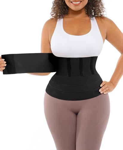 FeelinGirl Waist Trainer for Women Trimmer Belt Waist Cincher Tummy Wrap Plus Size Body Shaper (One Size, Black)