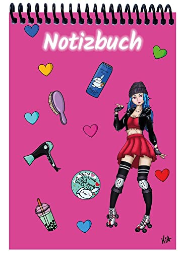 A 4 Notizblock Manga Enora, pink, blanko: Spiralbindung, Notizblock, Tagebuch, Notizen für die Schule, Uni oder unterwegs, verschiedene Lineaturen und Muster