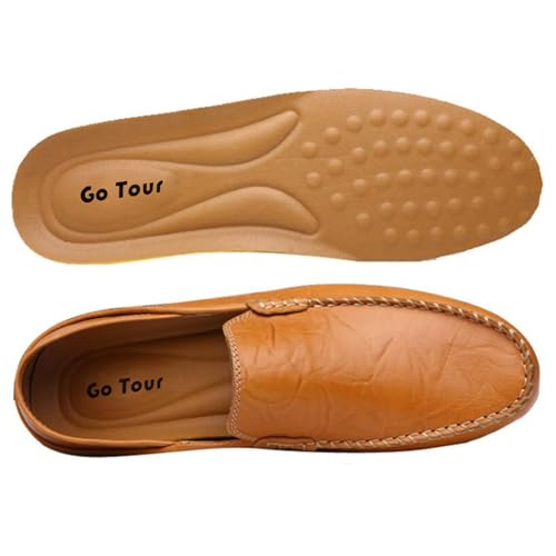 Image of Go Tour Men's Premium Genuine Leather Casual Slip on Loafers Breathable Driving Shoes Fashion Slipper