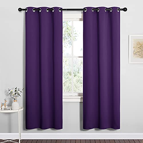 Image of NICETOWN Thermal Insulated Blackout Draperies Curtains, Triple Weave Home Decoration Solid Ring Top Blackout Drape Panels for Bedroom (Set of 2, 34 x 72 inches, Royal Purple)