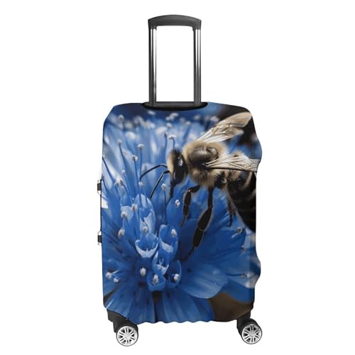 Travel Luggage Cover Elastic Suitcase Protector Anti-Scratch Washable Blue Flower Bee Luggage Sleeve Tsa Approved Carry on Covers Baggage Cover Fits 18-32 Inch Luggages4