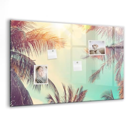 Tableau magnétique en verre palmiers tropicaux pour annonces et organisation 90x60
