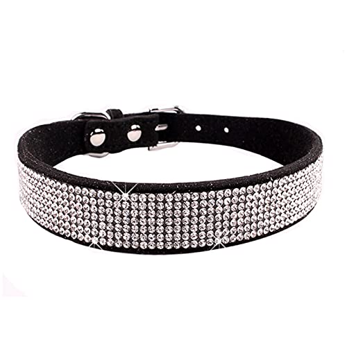 Dog Collar Suede Fiber Crystal Dog Collar Comfortable Glitter Rhinestone Dog Collars Zinc Alloy Buckle For Small Dogs Cats 1Pcs Black Xs — image 1