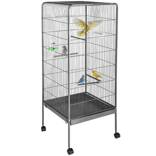 tectake® Vogelkäfig groß, Papageienkäfig mit Sandschublade, Voliere auf Rollen, Birdcage mit...