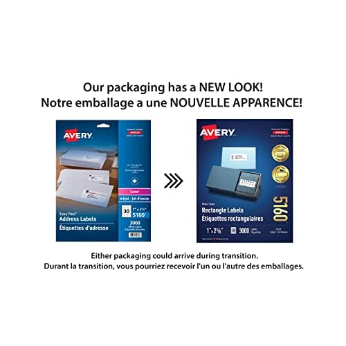 Avery 5160 White Rectangle Labels, 1'' x 2-5/8'' 30up 3000, FBA, Laser/Inkjet Printers Label, Permanent, (5160), Made in Canada image 8