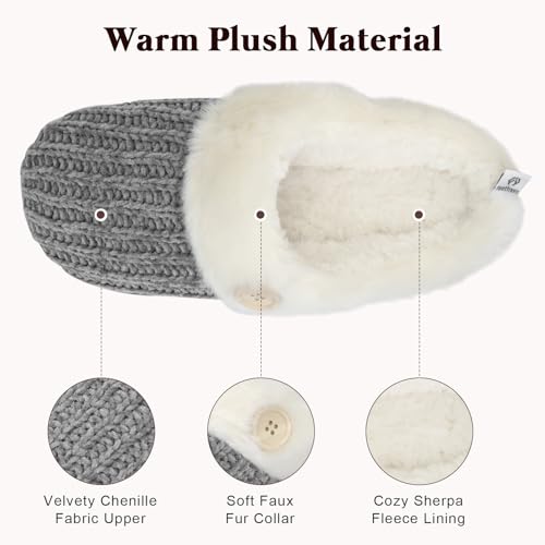Women’s Warm Winter Chenille Scuff Slippers, Slip-On Memory Foam House Shoes with Sherpa Fleece Lining for Indoor and Outdoor3