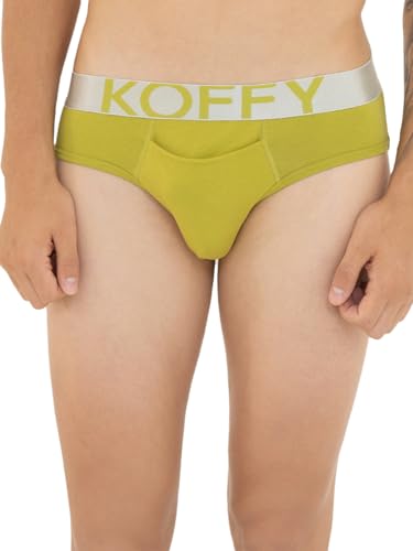 Image of KOFFY Men's Premium Cotton Lycra Brief with Minus Cutting Pouch| Silver Metallic Elastic| 4 Way Stretch| Wrinkle Free| Pack of 1