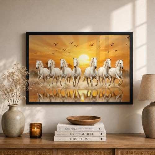 Image of Suneree 7 Horse Vastu Wall Painting (Landscape Collection) (Natural, Design 25, 48L x 33W cm)