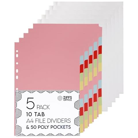 Ziffs Office A4 File Dividers with Poly Pockets Cover