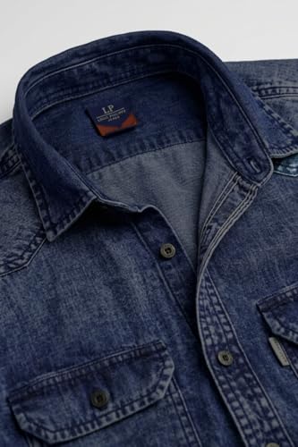 Image of Louis Philippe Men's Slim Fit Classic Denim Wash Stylized Fashion Full Sleeve Casual Shirt