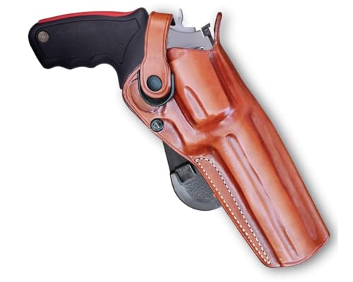 Masc OWB Leather Paddle Revolver Holster with Retention Strap, Fits Raging Bull .454 Casull 5-inch, Right Hand Draw, Brown 1446