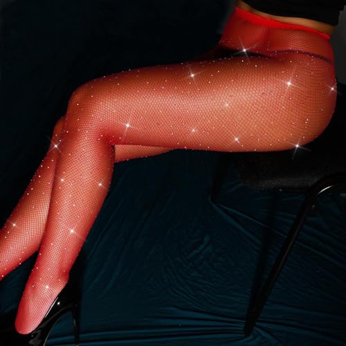 Image of Glitter Rhinestone Fishnet Stockings for Women Black Mesh Sparkly Tights High Waist Leggings Pantyhose Rave Outfit