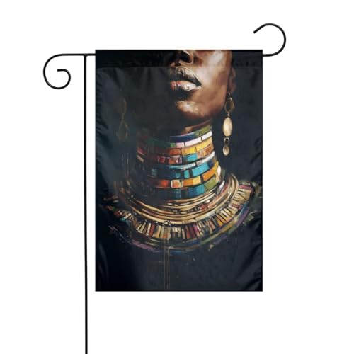 African Woman Colorful Necklaces Garden Flag 12x18 Vertical Double Sided Farmhouse Holiday Outside Decorations Yard Flag
