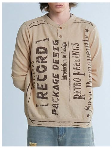 SHENHE Men's Letter Print Button Down V Neck Pullover Sweater Long Sleeve Streetwear Knit Top3