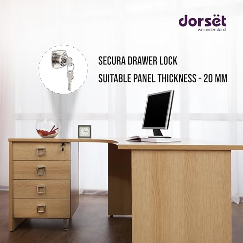 Image of Dorset Secura Drawer Lock | Suitable Panel Thickness : 20 mm Drawer | Lock for Drawers and Cabinets | 2 Dimple Keys, Silver Satin Finish | AL410(20)