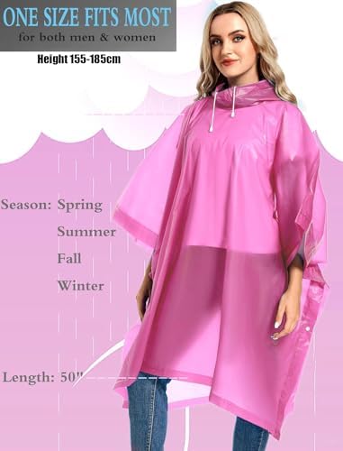 Image of Pivalo EVA Poncho Raincoat Transparent Hooded waterproof Rain Jacket with Sleeves for Women Men Camping Rainy Season Travel - Pink