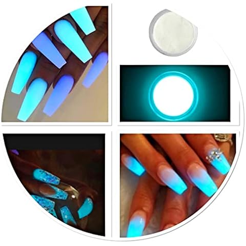 Glow In the Dark Fluorescent Acrylic Powder Pre Mix Nail Extension Art Design Fake Tips Builder Baby Blue Day Aqua Night 5ml Pot Cover