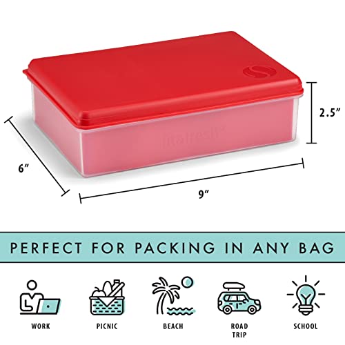 Collection Fit + Fresh Multi-Flex Bento Box With 2 Removeable Ice Packs, Adjustable Divided Meal Carrier Lunch Container, Bpa-Free, 9.5" X 6" X 2.25", Red, Standard #TOP2