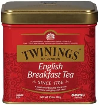 Twinings English Breakfast Loose Tea Tin, 3.53 Ounce Tin (Pack of 1), Smooth, Flavourful, Robust Black Tea Leaves, Caffeinated, Enjoy Hot or Iced