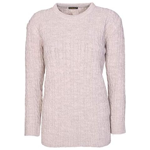 Lets Shop Shop New Womens Ladies All Over Chunky Cable Knit Long Sleeve Jumper Round Crew Neck Top Knitted Pullover Sweater Plus Size 10 12 14 16 18 20 (10-12, Stone Ecru) Cover