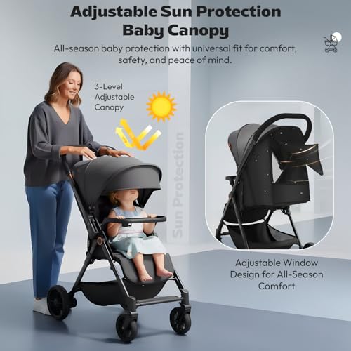 Image of StarAndDaisy Stroller for Baby Boy Girl 0 to 5 Years /Foldable Baby Stroller Light Weight with Multi-Level Seat Recline, 5 Point Safety Belt, Pram for Kids-Grey