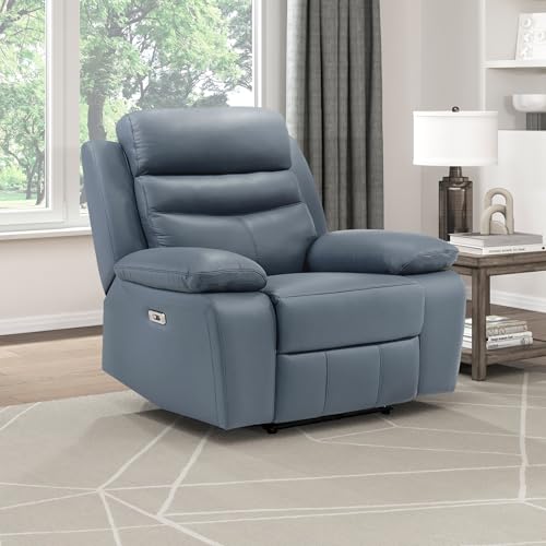 Image of Lexicon 41 inch Leather Match Power Recliner Chair, Wall Hugger Recliner, Blue