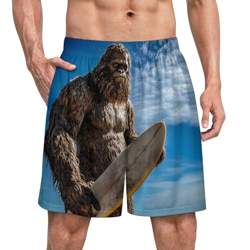 Bigfoot Surfing Beach Men's Pajama Bottoms Lounge Pj Shorts Stretch Sleep Shorts for Home Vacation Beach - Main Image