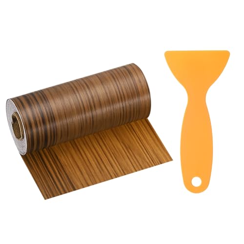 Image of HARFINGTON Wood Grain Repair Tape 4.7 Inch x 33ft Self Adhesive Repair Patch Tape Simulated Wooden Floor Tapes with Plastic Scraper for Tables Doors Windows Furniture, Light Brown Wood