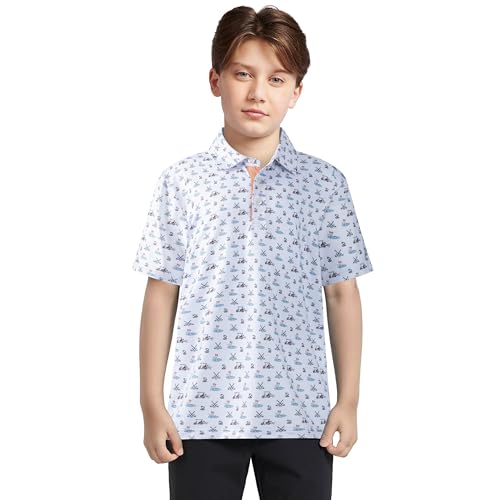 Boys Polo Shirt Short Sleeve Performance Dry Fit Stretch Funny Print Active Casual Collared Golf Shirts for Boy2